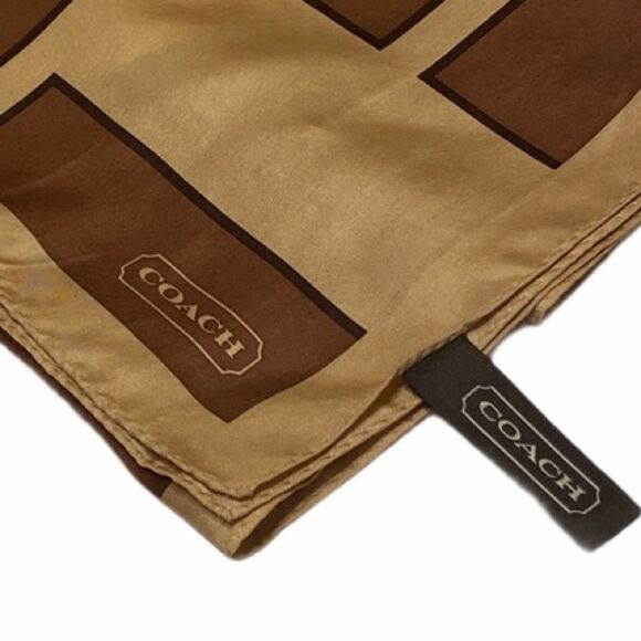 Vintage Coach Signature Logo Scarf Brown And Tan - Picture 1 of 12